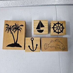 Recollections Wood Stamp Set Nautical Theme Craft Stamps Palm‎ Tree Anchor